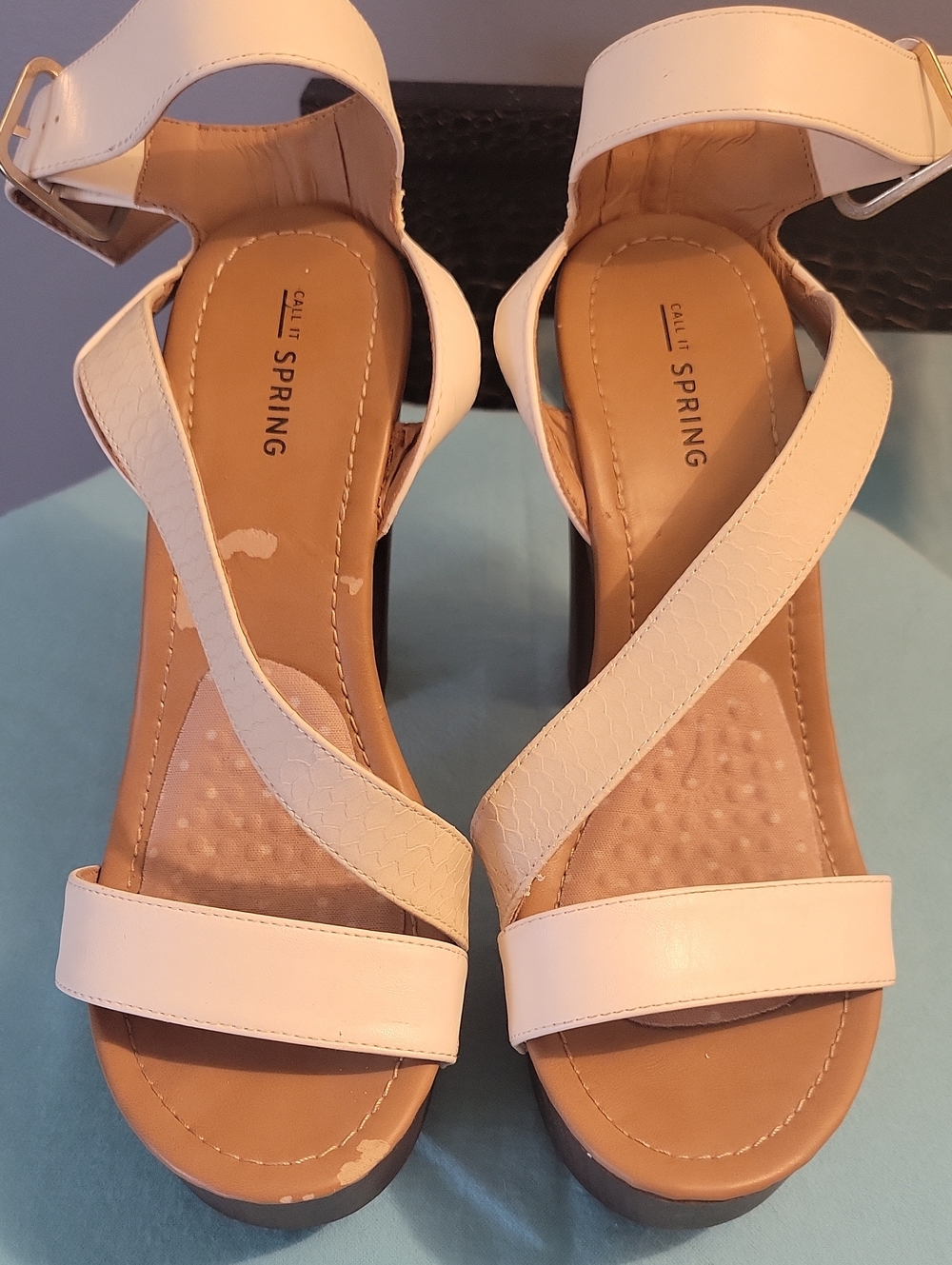 Call It Spring White Strappy Ankle-Heel Sandals Size 8